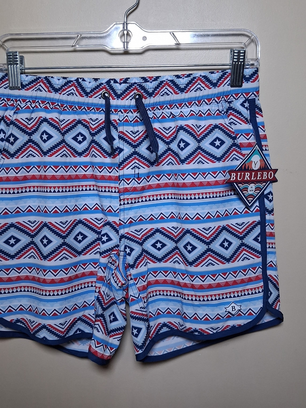 Burlebo Youth NWT Patriotic Aztec Swim Trunks; Size XL (14-16); Lined